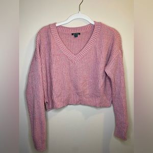 womens pink v neck cropped sweater!